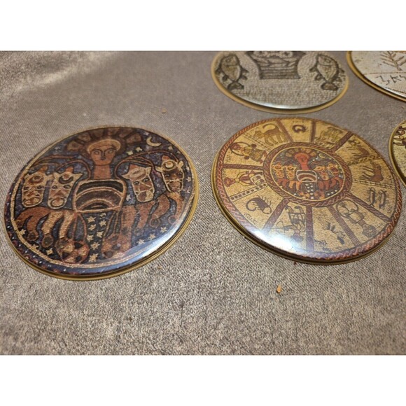 VTG RARE 1959 Vinyl Israel Souvenir Drink Coasters SET OF 11 3 1/2" - Picture 9 of 16